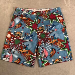 Royal‎ & Awesome Shorts Mens 36 Blue Pop Art Golf Flamingo Comic Print Stretch